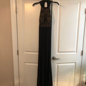 Long black dress with gold details
